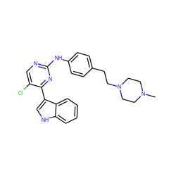 CN1CCN(CCc2ccc(Nc3ncc(Cl)c(-c4c[nH]c5ccccc45)n3)cc2)CC1 ZINC000028821340