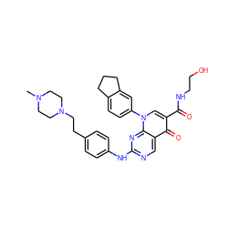 CN1CCN(CCc2ccc(Nc3ncc4c(=O)c(C(=O)NCCO)cn(-c5ccc6c(c5)CCC6)c4n3)cc2)CC1 ZINC000044351446