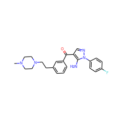 CN1CCN(CCc2cccc(C(=O)c3cnn(-c4ccc(F)cc4)c3N)c2)CC1 ZINC000019365076