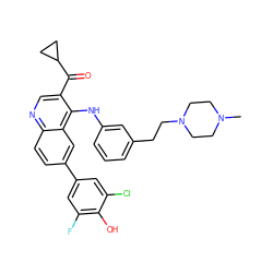 CN1CCN(CCc2cccc(Nc3c(C(=O)C4CC4)cnc4ccc(-c5cc(F)c(O)c(Cl)c5)cc34)c2)CC1 ZINC000114039012