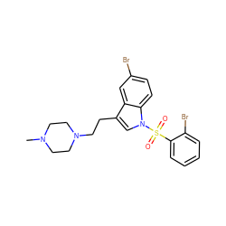 CN1CCN(CCc2cn(S(=O)(=O)c3ccccc3Br)c3ccc(Br)cc23)CC1 ZINC000149592644