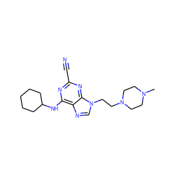 CN1CCN(CCn2cnc3c(NC4CCCCC4)nc(C#N)nc32)CC1 ZINC000022932245