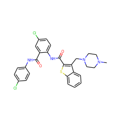 CN1CCN(Cc2c(C(=O)Nc3ccc(Cl)cc3C(=O)Nc3ccc(Cl)cc3)sc3ccccc23)CC1 ZINC000023359279