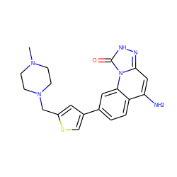 CN1CCN(Cc2cc(-c3ccc4c(N)cc5n[nH]c(=O)n5c4c3)cs2)CC1 ZINC000084588035