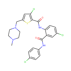 CN1CCN(Cc2cc(Cl)c(C(=O)Nc3ccc(Cl)cc3C(=O)Nc3ccc(Cl)cc3)s2)CC1 ZINC000023359284