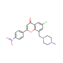 CN1CCN(Cc2cc(Cl)cc3c(=O)cc(-c4ccc([N+](=O)[O-])cc4)oc23)CC1 ZINC000103175578