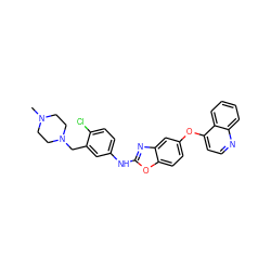 CN1CCN(Cc2cc(Nc3nc4cc(Oc5ccnc6ccccc56)ccc4o3)ccc2Cl)CC1 ZINC000023359484