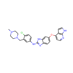 CN1CCN(Cc2cc(Nc3nc4ccc(Oc5ccnc6[nH]ccc56)cc4[nH]3)ccc2Cl)CC1 ZINC000023359464