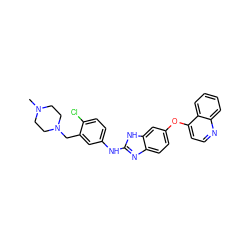 CN1CCN(Cc2cc(Nc3nc4ccc(Oc5ccnc6ccccc56)cc4[nH]3)ccc2Cl)CC1 ZINC000022878364