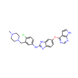 CN1CCN(Cc2cc(Nc3nc4ccc(Oc5ncnc6[nH]ccc56)cc4[nH]3)ccc2Cl)CC1 ZINC000023359462