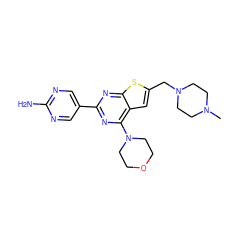 CN1CCN(Cc2cc3c(N4CCOCC4)nc(-c4cnc(N)nc4)nc3s2)CC1 ZINC000073200263