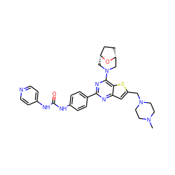 CN1CCN(Cc2cc3nc(-c4ccc(NC(=O)Nc5ccncc5)cc4)nc(N4C[C@@H]5CC[C@H](C4)O5)c3s2)CC1 ZINC000049756988