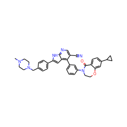 CN1CCN(Cc2ccc(-c3cc4c(-c5cccc(N6CCOc7cc(C8CC8)ccc7C6=O)c5)c(C#N)cnc4[nH]3)cc2)CC1 ZINC000205676107