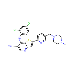 CN1CCN(Cc2ccc(-c3cc4ncc(C#N)c(Nc5ccc(Cl)cc5Cl)c4s3)nc2)CC1 ZINC000023357902