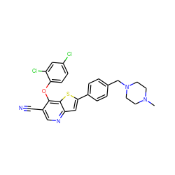 CN1CCN(Cc2ccc(-c3cc4ncc(C#N)c(Oc5ccc(Cl)cc5Cl)c4s3)cc2)CC1 ZINC000022932288