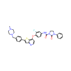 CN1CCN(Cc2ccc(-c3cc4nccc(Oc5ccc(NC(=O)N6CCN(c7ccccc7)C6=O)cc5F)c4s3)cc2)CC1 ZINC000049833068