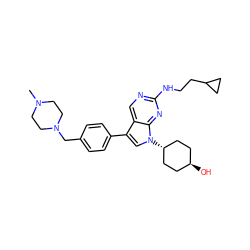 CN1CCN(Cc2ccc(-c3cn([C@H]4CC[C@H](O)CC4)c4nc(NCCC5CC5)ncc34)cc2)CC1 ZINC000299829706