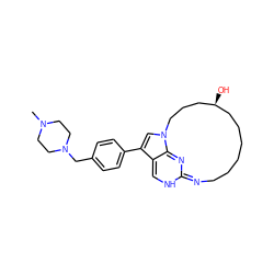 CN1CCN(Cc2ccc(-c3cn4c5c3=CNC(=NCCCCCC[C@H](O)CCC4)N=5)cc2)CC1 ZINC001772653453