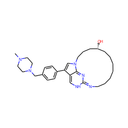 CN1CCN(Cc2ccc(-c3cn4c5c3=CNC(=NCCCCCCC[C@@H](O)CCC4)N=5)cc2)CC1 ZINC001772574523