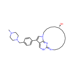 CN1CCN(Cc2ccc(-c3cn4c5c3=CNC(=NCCCCCCC[C@@H](O)CCCC4)N=5)cc2)CC1 ZINC000606301571