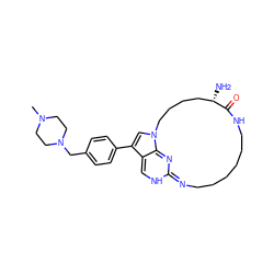 CN1CCN(Cc2ccc(-c3cn4c5c3=CNC(=NCCCCCCNC(=O)[C@@H](N)CCCC4)N=5)cc2)CC1 ZINC001772578840