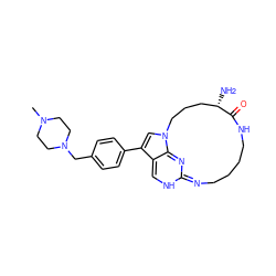 CN1CCN(Cc2ccc(-c3cn4c5c3=CNC(=NCCCCNC(=O)[C@@H](N)CCC4)N=5)cc2)CC1 ZINC001772602293