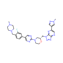 CN1CCN(Cc2ccc(-c3cnc(N4CCO[C@@H](Cn5nnc6ncc(-c7cnn(C)c7)nc65)C4)nc3)cc2F)CC1 ZINC000210749804