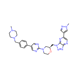 CN1CCN(Cc2ccc(-c3cnc(N4CCO[C@H](Cn5nnc6ncc(-c7cnn(C)c7)nc65)C4)nc3)cc2)CC1 ZINC000210706154