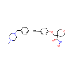 CN1CCN(Cc2ccc(C#Cc3ccc(OCC4(C(=O)NO)CCOCC4)cc3)cc2)CC1 ZINC000299819925