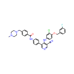 CN1CCN(Cc2ccc(C(=O)Nc3ccc(-c4cncc(C#N)c4Nc4ccc(OCc5cccc(F)c5)c(Cl)c4)cc3)cc2)CC1 ZINC000096928298