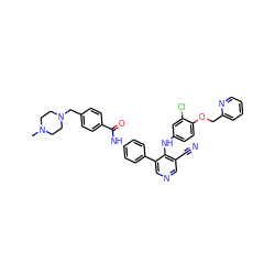 CN1CCN(Cc2ccc(C(=O)Nc3ccc(-c4cncc(C#N)c4Nc4ccc(OCc5ccccn5)c(Cl)c4)cc3)cc2)CC1 ZINC000096928296