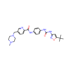 CN1CCN(Cc2ccc(C(=O)Nc3ccc(NC(=O)Nc4cc(C(C)(C)C)on4)cc3)nc2)CC1 ZINC000095560151