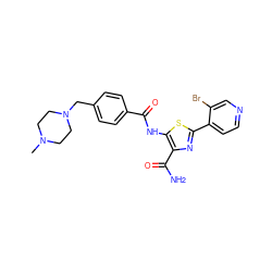 CN1CCN(Cc2ccc(C(=O)Nc3sc(-c4ccncc4Br)nc3C(N)=O)cc2)CC1 ZINC000150035085