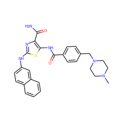 CN1CCN(Cc2ccc(C(=O)Nc3sc(Nc4ccc5ccccc5c4)nc3C(N)=O)cc2)CC1 ZINC000207296711