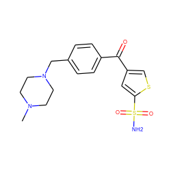 CN1CCN(Cc2ccc(C(=O)c3csc(S(N)(=O)=O)c3)cc2)CC1 ZINC000022935651