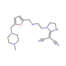 CN1CCN(Cc2ccc(CNCCN3CCNC3=C(C#N)C#N)o2)CC1 ZINC000022940282