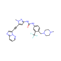 CN1CCN(Cc2ccc(NC(=O)Nc3cc(C#Cc4cnc5cccnn45)n(C)n3)cc2C(F)(F)F)CC1 ZINC000095582613