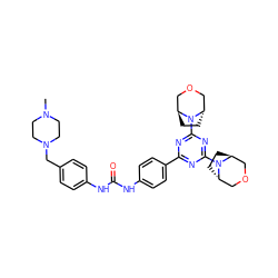 CN1CCN(Cc2ccc(NC(=O)Nc3ccc(-c4nc(N5[C@H]6CC[C@H]5COC6)nc(N5[C@H]6CC[C@H]5COC6)n4)cc3)cc2)CC1 ZINC000261190148