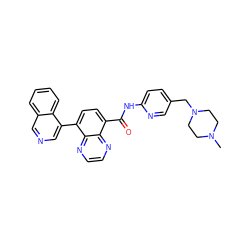 CN1CCN(Cc2ccc(NC(=O)c3ccc(-c4cncc5ccccc45)c4nccnc34)nc2)CC1 ZINC000096173401