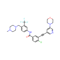 CN1CCN(Cc2ccc(NC(=O)c3ccc(Cl)c(C#Cc4cncc(N5CCOCC5)c4)c3)cc2C(F)(F)F)CC1 ZINC001772622623