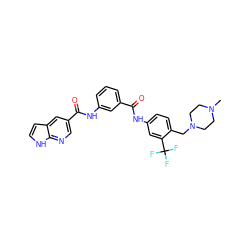 CN1CCN(Cc2ccc(NC(=O)c3cccc(NC(=O)c4cnc5[nH]ccc5c4)c3)cc2C(F)(F)F)CC1 ZINC000169311388