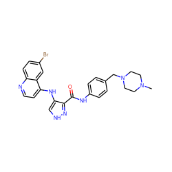 CN1CCN(Cc2ccc(NC(=O)c3n[nH]cc3Nc3ccnc4ccc(Br)cc34)cc2)CC1 ZINC001772617625