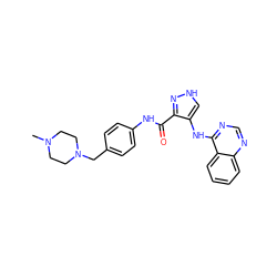 CN1CCN(Cc2ccc(NC(=O)c3n[nH]cc3Nc3ncnc4ccccc34)cc2)CC1 ZINC001772610790