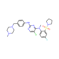 CN1CCN(Cc2ccc(Nc3ncc(Cl)c(N(C)c4ccc(F)cc4S(=O)(=O)N4CCCC4)n3)cc2)CC1 ZINC000084634135