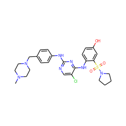 CN1CCN(Cc2ccc(Nc3ncc(Cl)c(Nc4ccc(O)cc4S(=O)(=O)N4CCCC4)n3)cc2)CC1 ZINC000084635716