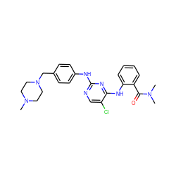 CN1CCN(Cc2ccc(Nc3ncc(Cl)c(Nc4ccccc4C(=O)N(C)C)n3)cc2)CC1 ZINC000084618178