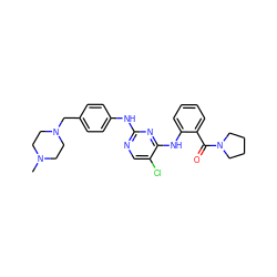 CN1CCN(Cc2ccc(Nc3ncc(Cl)c(Nc4ccccc4C(=O)N4CCCC4)n3)cc2)CC1 ZINC000084619385