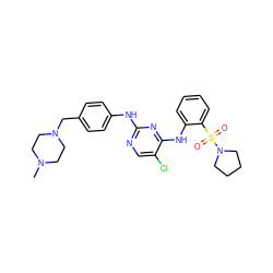 CN1CCN(Cc2ccc(Nc3ncc(Cl)c(Nc4ccccc4S(=O)(=O)N4CCCC4)n3)cc2)CC1 ZINC000084633961