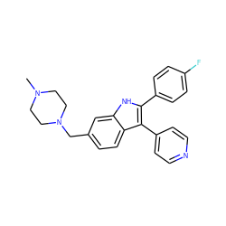 CN1CCN(Cc2ccc3c(-c4ccncc4)c(-c4ccc(F)cc4)[nH]c3c2)CC1 ZINC000040952391