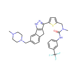 CN1CCN(Cc2ccc3c(c2)-c2[nH]nc(-c4ccc(CN(C)C(=O)Nc5cccc(C(F)(F)F)c5)s4)c2C3)CC1 ZINC000036338861